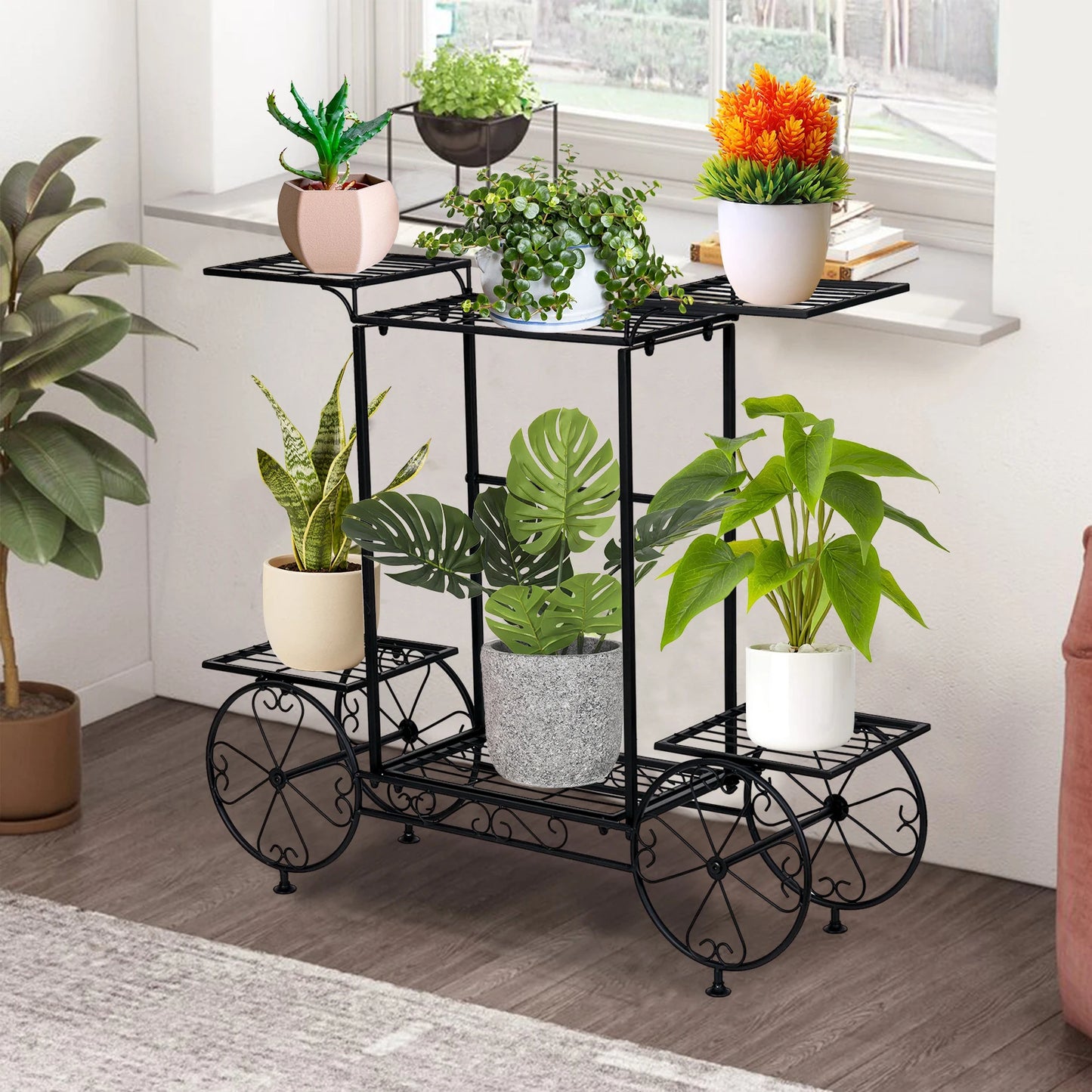 Metal Plant Stand 6 Tier Garden Cart