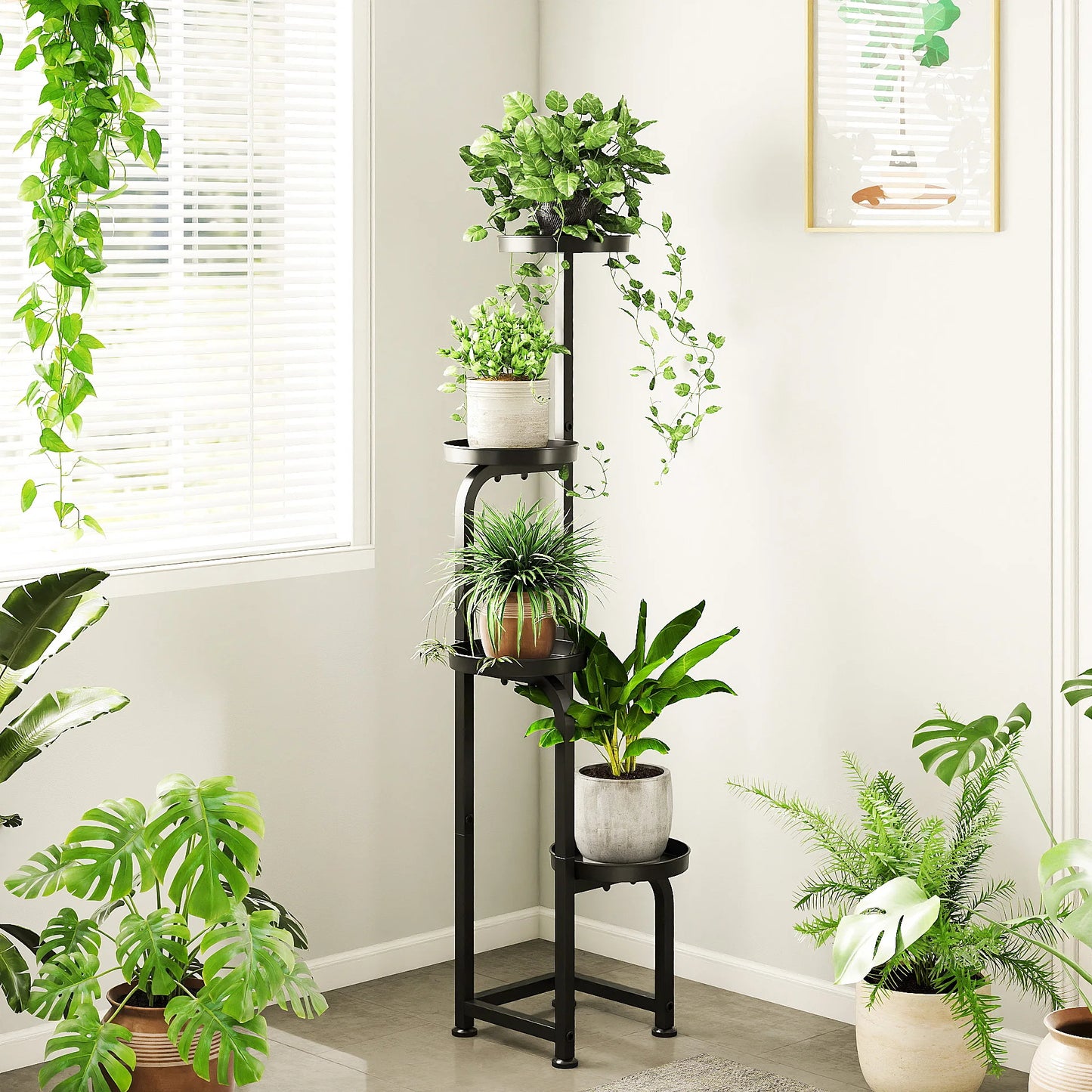 Indoor /Outdoor 4 Tier Corner Metal Plant Stand