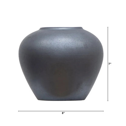 Ceramic Round Urn Vase, 7", Dark Gray