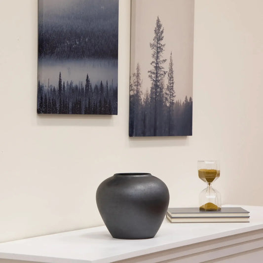 Ceramic Round Urn Vase, 7", Dark Gray