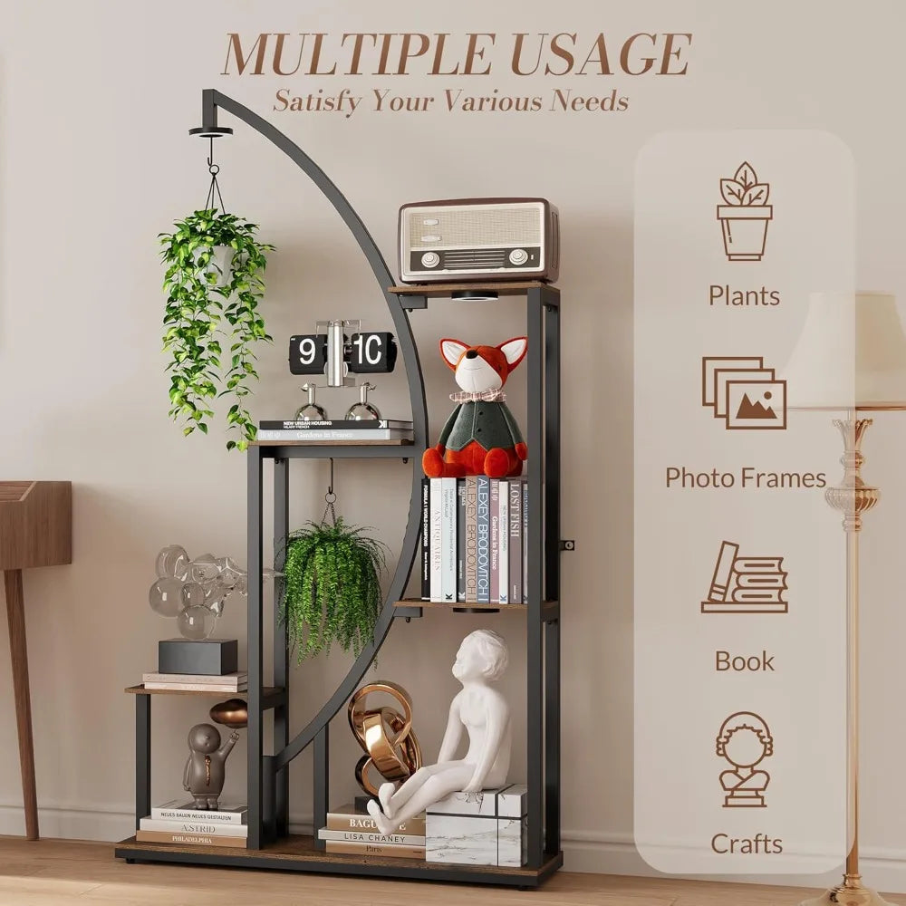 61-inch Tall Metal Plant Stand with Adjustable Shelves and Grow Lights