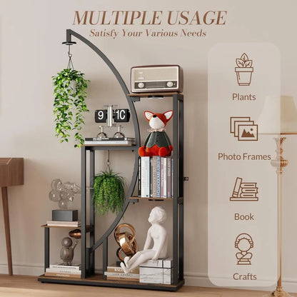 61-inch Tall Metal Plant Stand with Adjustable Shelves and Grow Lights