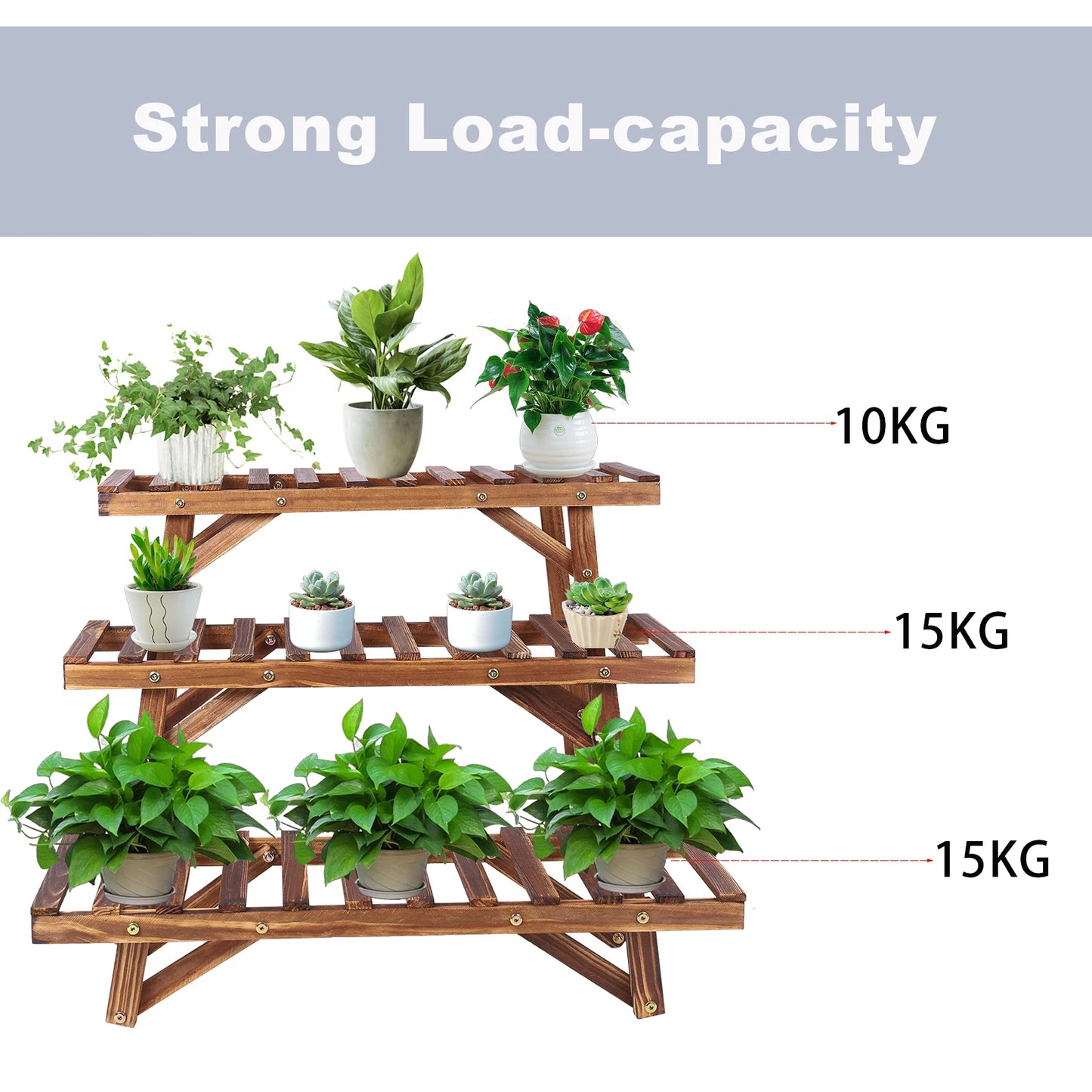 3-tier Freestanding Wooden Plant Ladder
