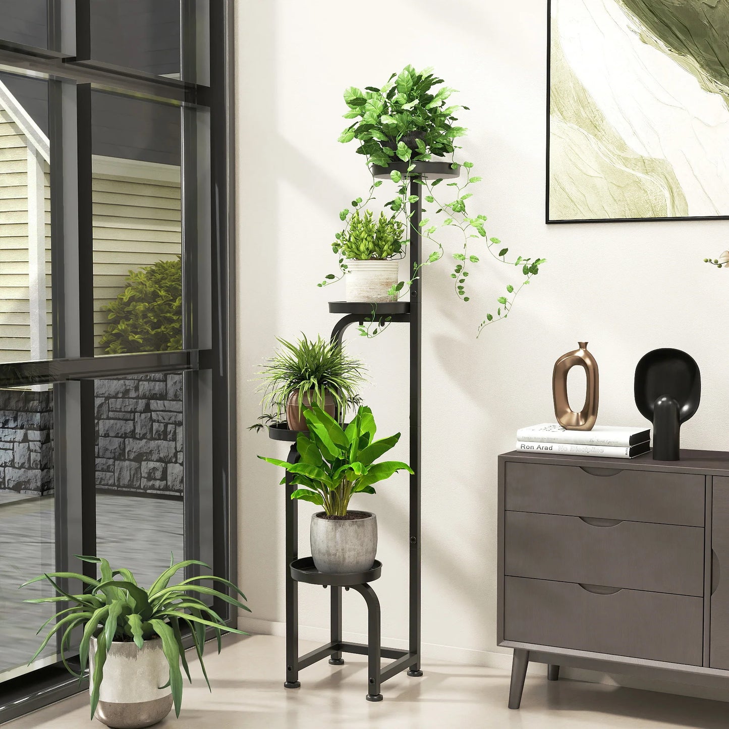 Indoor /Outdoor 4 Tier Corner Metal Plant Stand